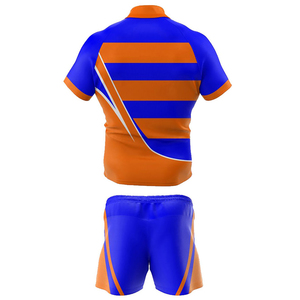 Conjunto de Camiseta de Rugby Personalizada de Manga Corta con Estampado Geométrico Sublimado, Uniforme Masculino Regular que Absorbe la Humedad, 100% Poliéster - Product Image 3