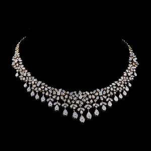 Bridal Illusion Setting <b>Necklace</b> with Lab Grown Diamonds Designer Wedding <b>Statement</b> <b>Necklace</b> Rose Gold Finish Party Jewelry - Product Image 1