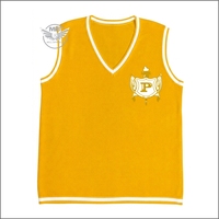 Gilet tricoté sans manches en or jaune pour femme, col en V, avec logo brodé blanc sur le devant, style urbain, écologique, pour l'hiver