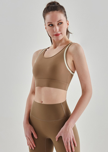 Ensemble de yoga deux pièces marron, haut court dos nageur à encolure dégagée, taille haute, sans couture, respirant, couleur unie, tenue de sport - Product Image 6