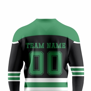 Custom Sublimated Ice Hockey Jersey Black Green Striped V-Neck Full Sleeve Breathable Polyester Uniform for Adults - Product Image 5