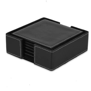 Luxury PU Leather <b>Coaster</b> Set with Holder 6pcs Waterproof <b>Heat</b> Resistant Round Faux Leather Drink <b>Coasters</b> for Home Office Bar - Product Image 2