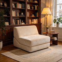 Fauteuil d'appoint français à profil bas, fauteuil lounge rembourré, tissu velours toucher doux, crème beige pour salon