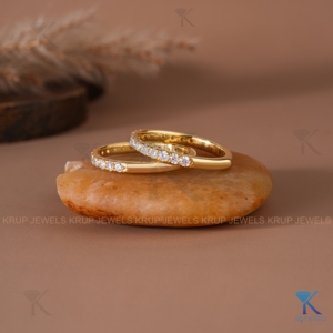 14K Yellow <b>Gold</b> Round Lab Grown Diamond Half Eternity Bridal <b>Set</b> Matching Wedding Bands Stackable Anniversary <b>Rings</b> For Women - Product Image 2