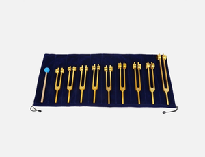 Juego de 9 diapasones de oro con peso, con 8 chakras y 1 martillo de sonido de silicona. - Product Image 4