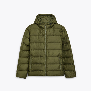 Veste matelassée à capuche pour homme, couleur vert olive, coupe-vent, vêtement d'extérieur d'hiver, fermeture éclair décontractée, coupe régulière - Product Image 4