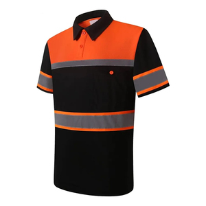 Men's <b>Orange</b> Black Reflective Safety <b>Polo</b> Shirt Short Sleeve Quick Dry Knitted Workwear Class 2 High Visibility - Product Image 3