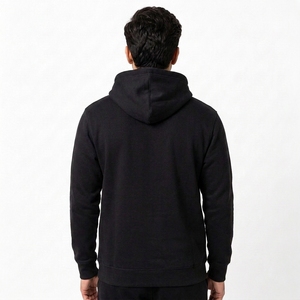 Sudadera con Capucha Negra Sólida para Hombre, Corte Regular, Felpa de Algodón, Informal, con Bolsillo Delantero, para Otoño - Product Image 2