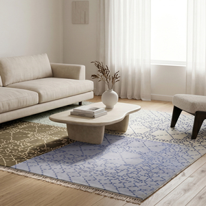Tapis DECORDEC en laine tufté à la main, écologique, antidérapant, design géométrique moderne bicolore, à poils épais, pour salon et hôtel - Product Image 3