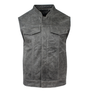 Chaleco de Cuero para Hombre al por Mayor, Chaleco de Motociclista de Cuero Genuino sin Mangas, Estilo Casual, Prenda Exterior de Moda, OEM - Product Image 1