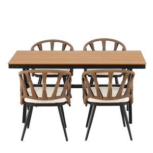U_Style Contemporary Outdoor Garden Set PE Rattan Chairs and <b>Plastic</b> Wood <b>Table</b> for Gardens and Lawns - Product Image 4