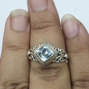 Bague pour femme en argent sterling 925 pur, topaze bleue carrée, plaquée or rose, filigrane vintage, faite à la main, avec pierres précieuses - Product Image 5