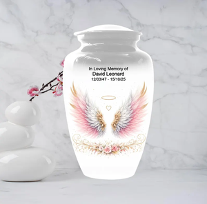 White Aluminum Cremation Urn Angel Wings Memorial <b>Keepsake</b> Vase Decorative <b>Ashes</b> Container <b>for</b> Adult - Product Image 2