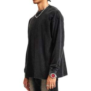 T-shirts unisexes surdimensionnés à col rond personnalisés, style vintage délavé à l'acide, manches longues, en coton, sweat-shirts amples basiques pour hommes et femmes - Product Image 3