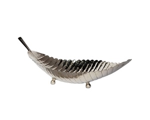 Long Leaf Metal Serving <b>Tray</b> Footed Base Decorative Silver Antique Wedding and Home Decor Luxury Hammered Fruit <b>Trays</b> - Product Image 1