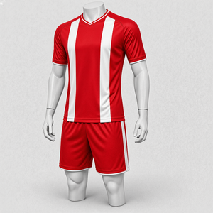 Uniforme de rugby para hombre con cuello en V, rayas rojas y blancas, conjunto de manga corta, absorción de humedad, corte regular, para adultos, todas las temporadas, estampado sublimado - Product Image 1