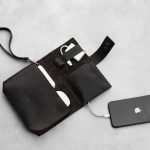 Organisateur de câbles, accessoires technologiques, porte-câbles, sac en cuir véritable, accessoires de voyage personnalisés, faits à la main, taille personnalisable - Product Image 3