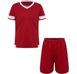 Ensemble de maillot de football rouge à col en V et manches courtes pour garçons avec short à taille élastique, vêtements de sport en polyester anti-humidité - Product Image 3