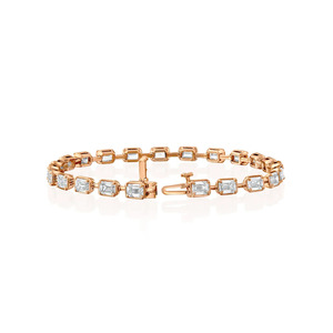 Elegant Emerald East West Emerald Cut Lab Grown Diamond Tennis Bracelet IGI Certified Bezel <b>Set</b> In 10K Rose Gold Classic - Product Image 2