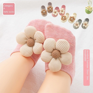 Chaussettes courtes d'été en tricot rose pour bébés de 0,5 à 3 ans, mignonnes, à motifs floraux, antibactériennes, écologiques et respirantes - Product Image 1