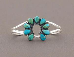 Kingman Turquoise Cluster Cuff <b>Bracelet</b>, Horseshoe Bangle, Southwestern Western <b>Boho</b> Jewelry, Unique Gift for her - Product Image 2