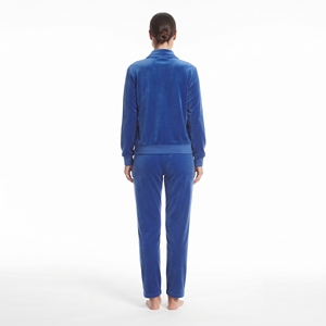 Ensemble de survêtement en velours pour femme, personnalisé, deux pièces, coupe classique, veste zippée intégrale et pantalon assorti, pour l'hiver et les loisirs - Product Image 4