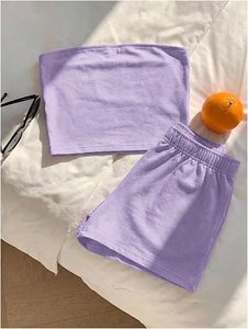 Ensemble assorti pour femmes, haut sans manches à motif uni décontracté, jupe courte au-dessus du genou, tissu tricoté respirant en polyester/coton - Product Image 2