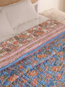 Bohemian Printed <b>Quilt</b> Blue Floral Pattern Handmade Cotton All-Season <b>Bedding</b> Set - Product Image 5