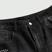Shorts en jean noir pour homme, taille haute, respirants, brodés, tricotés, écologiques, style streetwear décontracté, coupe droite, pour l'été