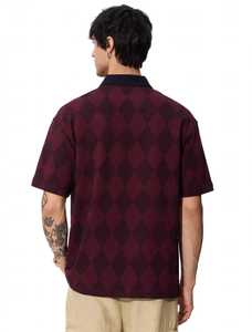 ONETEN APPARELS Camisa polo unisex de manga corta con estampado argyle color granate, informal, para verano - Product Image 2