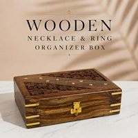 Boîte à bijoux en bois artisanale avec motif floral sculpté et fermoir en laiton, coffre de rangement rectangulaire pour la décoration de la maison, style traditionnel