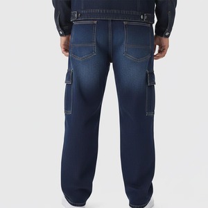 Pantalon cargo bleu foncé pour homme, taille élastique, plusieurs poches, style workwear, toile de coton mi-lourde, vêtements d'automne - Product Image 2