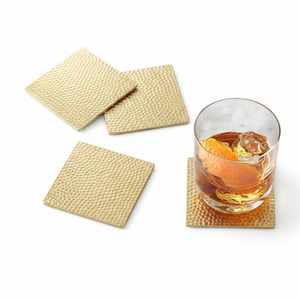 Sous-verres de luxe en métal plaqué or texturé motif tranche de citron, ensemble de vaisselle haut de gamme pour cadeaux de mariage en gros - Product Image 6