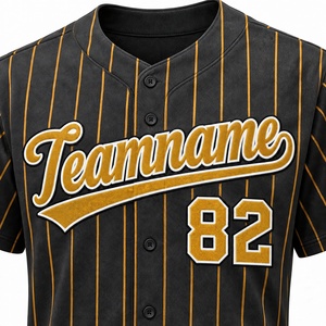 Camiseta de Béisbol Negra con Rayas Doradas, Estilo Hip Hop, Ropa Deportiva, Sublimación Completa, Cierre de Botones, Camiseta de Softbol - Product Image 4
