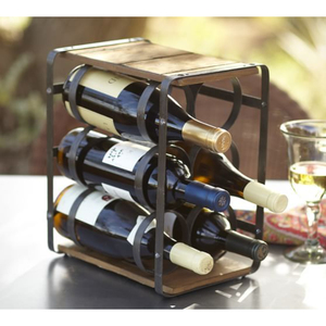 Support à vin moderne en fer forgé pour 4 bouteilles, avec cadre métallique et design artisanal, idéal pour la présentation sur table et les événements festifs. - Product Image 4