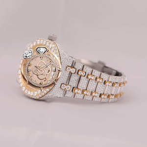 Montre de luxe pour homme en acier inoxydable entièrement sertie de diamants Moissanite VVS, mouvement à quartz analogique de 20 mm, résistance à l'eau 10 bars - Product Image 3