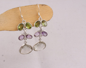 925 Sterling <b>Silver</b> Multi-Gemstone <b>Earrings</b> Handmade Mixed Natural Stone Jewelry Colorful <b>Dangle</b> Drop <b>Earrings</b> Wholesale - Product Image 3