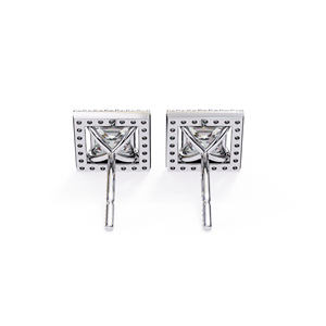 Pendientes de tuerca con halo de moissanita talla princesa, piedra de 5.50mm con 48 piedras laterales de 1.10mm, pendientes cuadrados de moissanita tipo diamante, plata 925 - Product Image 6