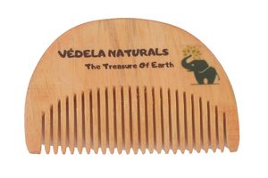 Peine de madera de neem natural Vedela con mango largo, peine lunar antiestático y anticaída, herramienta manual para el cuidado del cabello, para un cabello suave, uso en hoteles, Delhi - Product Image 3