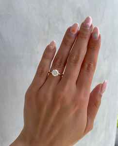 Anillo de Compromiso con Diamante Cultivado en Laboratorio, Corte Brillante Redondo, Oro Sólido de 14K, Anillo de Promesa de Boda, Joyería Fina para Ella - Product Image 3