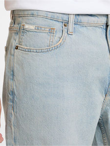 Shorts en jean délavé pour homme, taille mi-haute, coupe droite, en coton, style décontracté d'été, tissu respirant, couleur bleue - Product Image 3