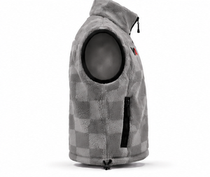 Custom Logo Men's Checkered Fleece Vest Light Grey Soft Warm Sleeveless Zip Up <b>Waistcoat</b> Winter Outerwear Wholesale OEM - Product Image 3