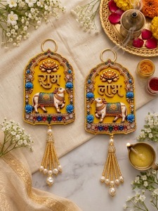 Décoration murale artisanale 3D Pichwai Vache Shubh Labh en MDF – Ensemble traditionnel indien pour le festival Diwali, Mandir Pooja, mariage, anniversaire - Product Image 5