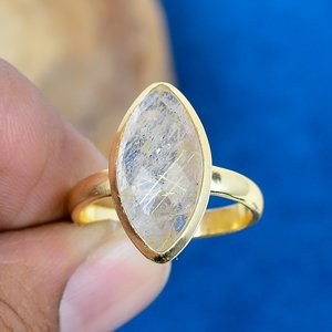 Natural Golden Rutile Gemstone Marquise Shape <b>Ring</b> 18k Gold Micron Over <b>925</b> Sterling <b>Silver</b> - Product Image 2