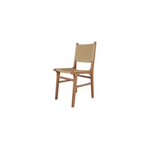 Chaise de salle à manger en teck massif avec dossier en bois et en rotin pour l'intérieur et l'extérieur - Product Image 1