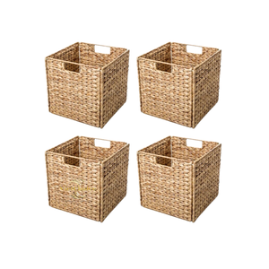 Cestas de Almacenamiento Cuadradas Hechas a Mano, Tejidas con Jacinto de Agua Natural, Ecológicas, Plegables, Modernas, para Organización de Oficina - Product Image 3