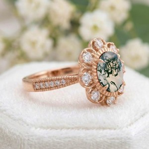 Oval Natural <b>Moss</b> <b>Agate</b> <b>Ring</b> Rose Gold Plated Handmade Luxury Women's Wedding Engagement Anniversary <b>Ring</b> Fine Jewelry - Product Image 3
