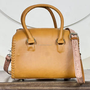 Custom Handmade Genuine Leather Western <b>Medium</b> <b>Size</b> Duffel <b>Bag</b> with Floral Design Durable Sport Travel Handbag for Women - Product Image 5