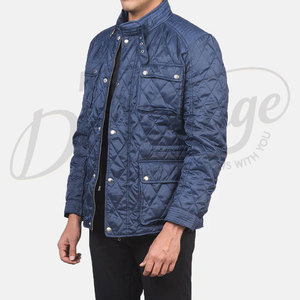 Chaqueta Acolchada Azul Marino para Hombre, Corte Entallado, Acolchado de Diamantes, Abrigo de Invierno con Múltiples Bolsillos y Cuello Ajustable con Hebilla - Product Image 5