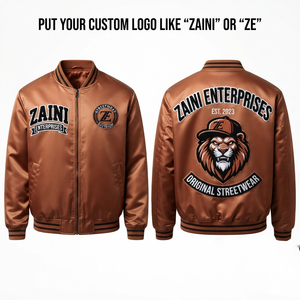 เสื้อแจ็คเก็ตบอมเบอร์กันลมสำหรับฤดูหนาว พรีเมียม 400 GSM ผสมขนสัตว์ สีขาวดำ แขนหนังเทียม ปักโลโก้เชนีลแบบกำหนดเองได้ - Product Image 1